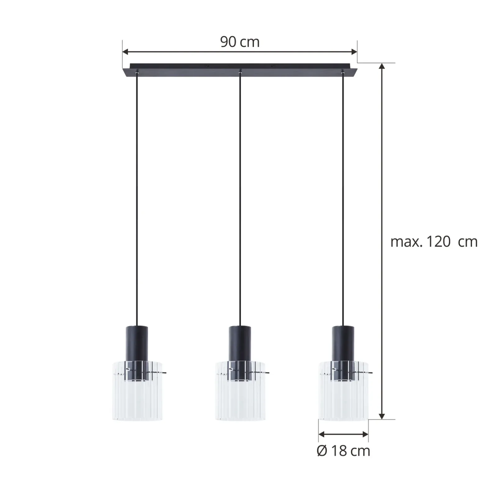 Lucande lámpara colgante Eirian, 90 cm, 3 luces, negro, cristal