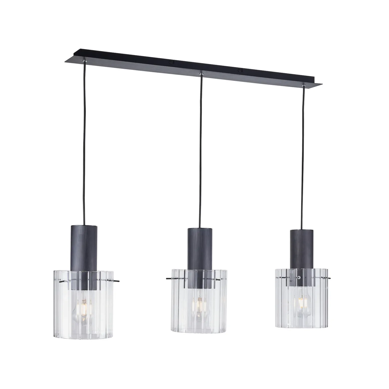 Lucande lámpara colgante Eirian, 90 cm, 3 luces, negro, cristal