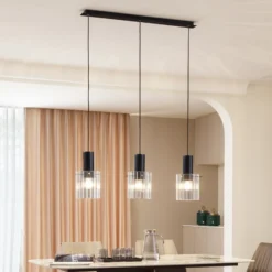 Lucande lámpara colgante Eirian, 90 cm, 3 luces, negro, cristal