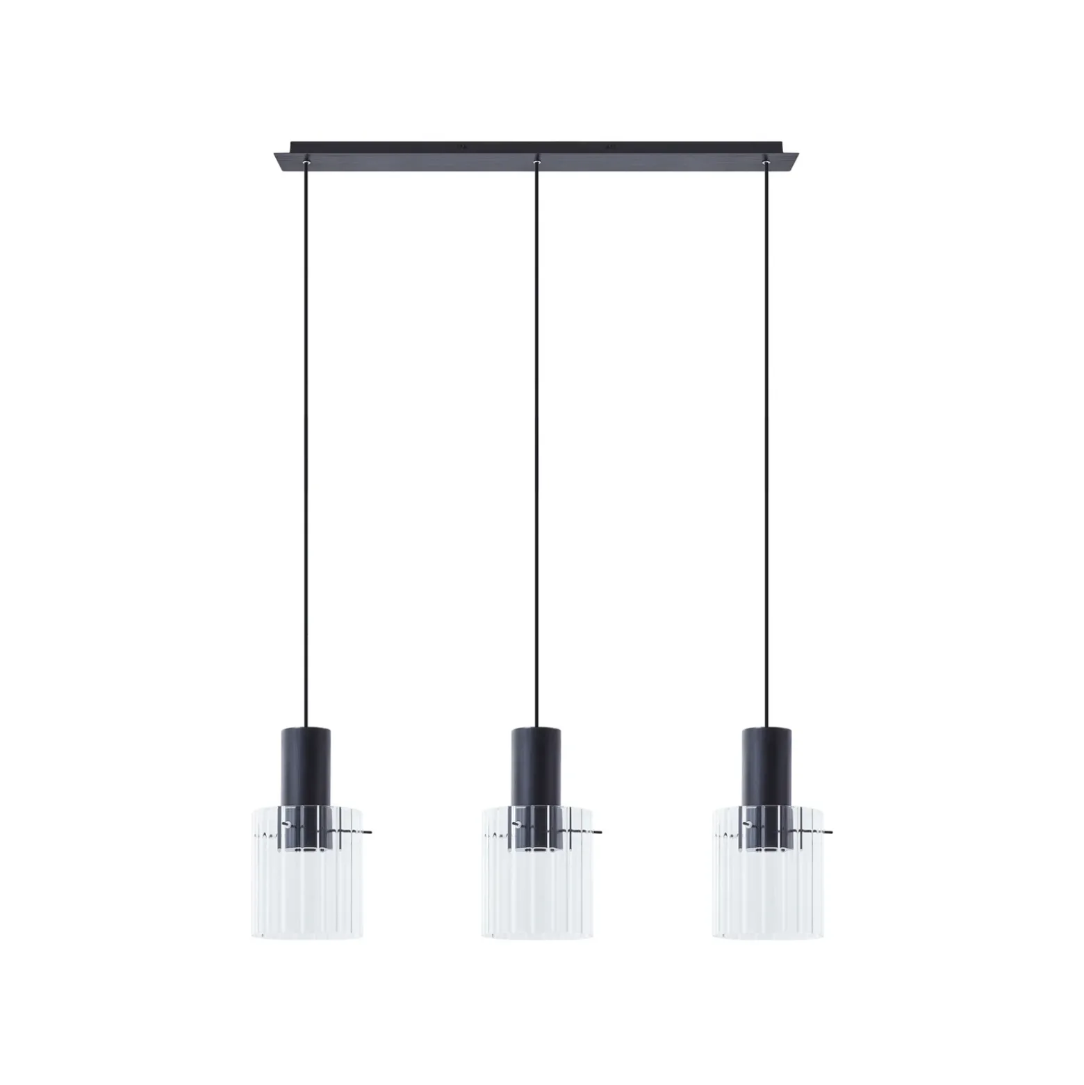 Lucande lámpara colgante Eirian, 90 cm, 3 luces, negro, cristal