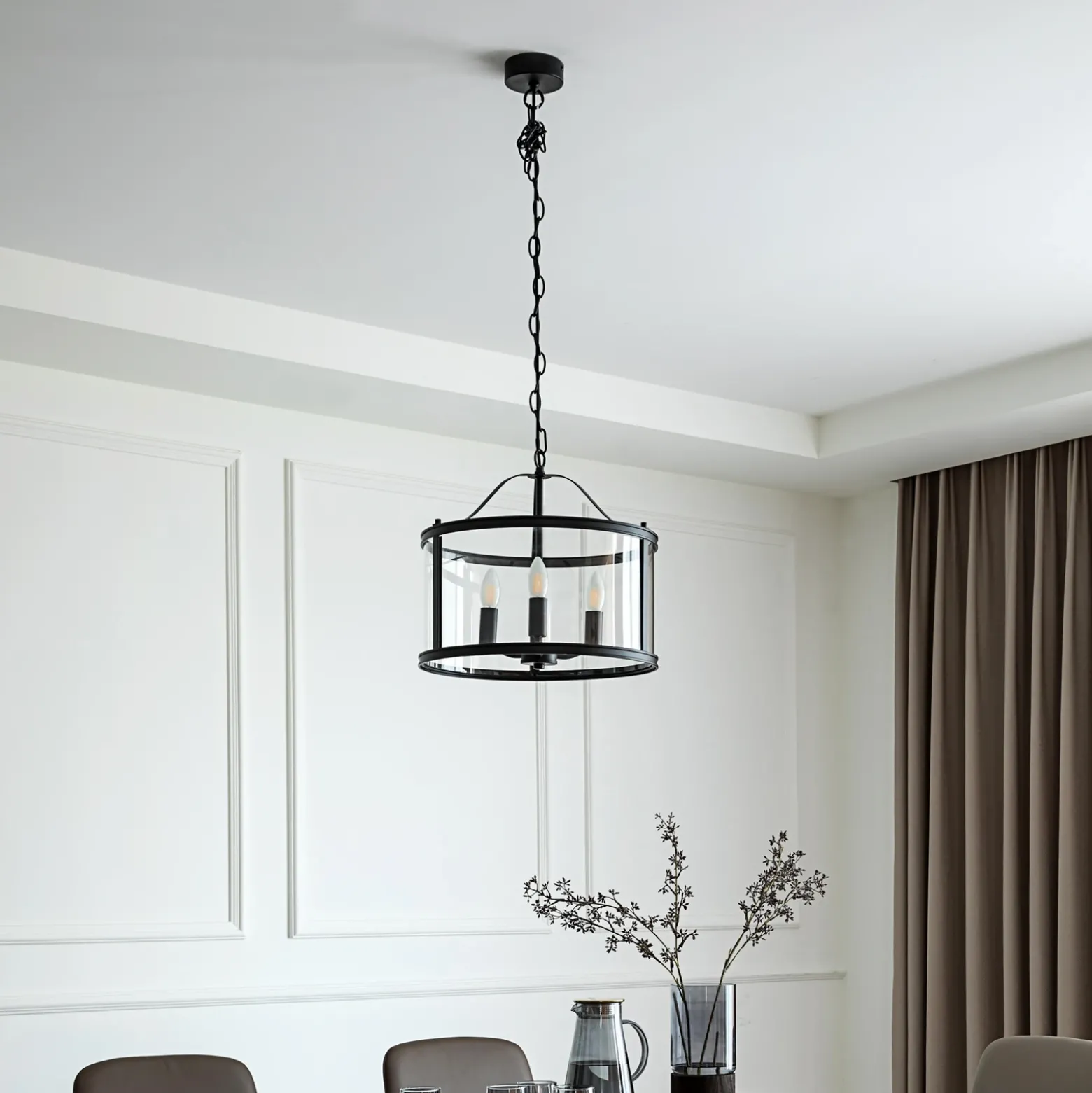 Lucande lámpara colgante Eryk, Ø 40 cm, negra, cristal, 3 luces