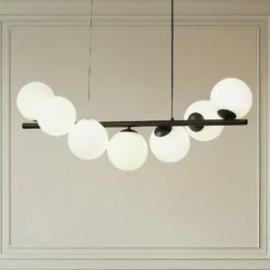 Lucande lámpara colgante Isandro, negro / ópalo, 7 luces