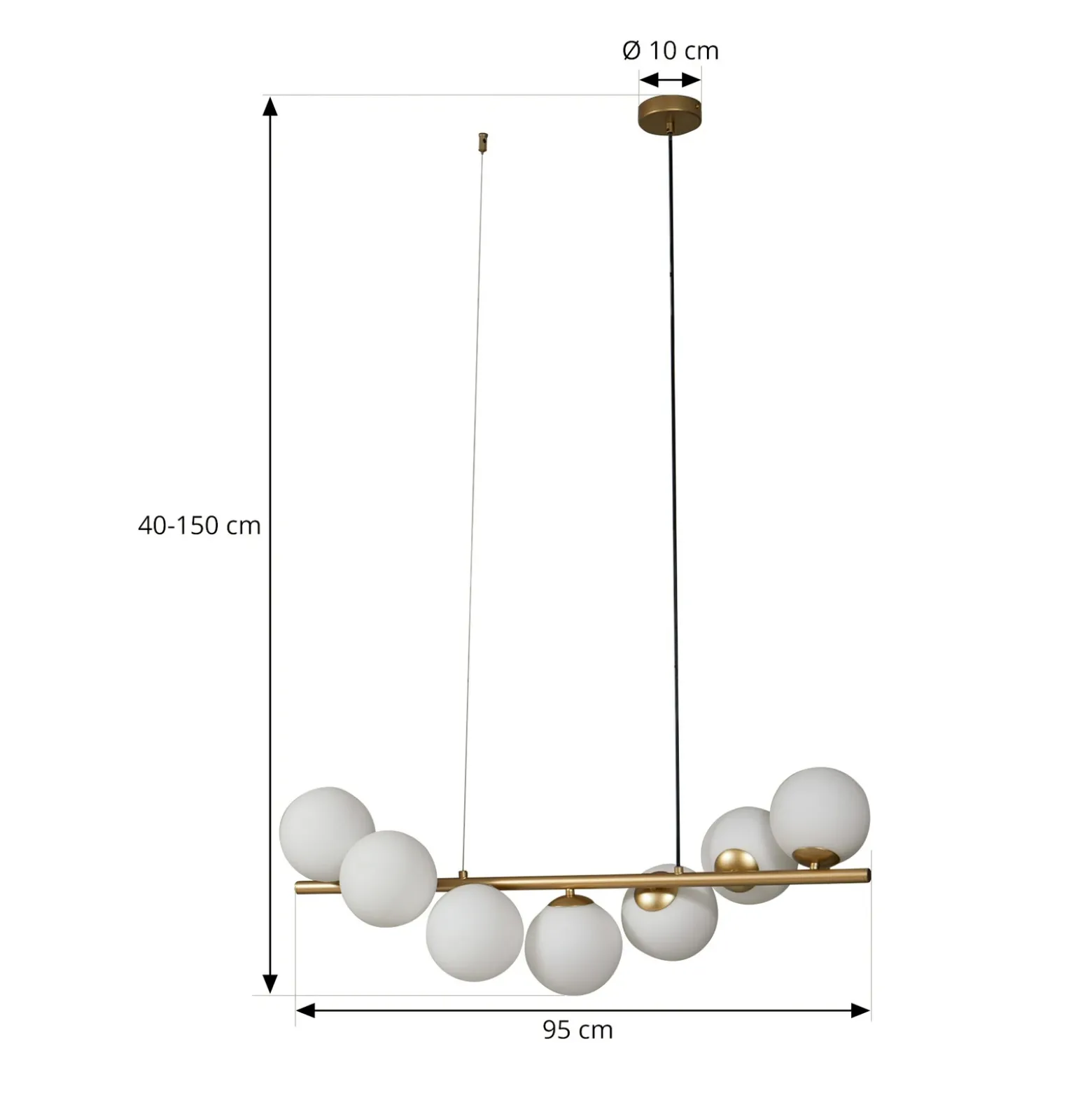 Lucande lámpara colgante Isandro, 95 cm, oro, blanco, 7 luces, G9