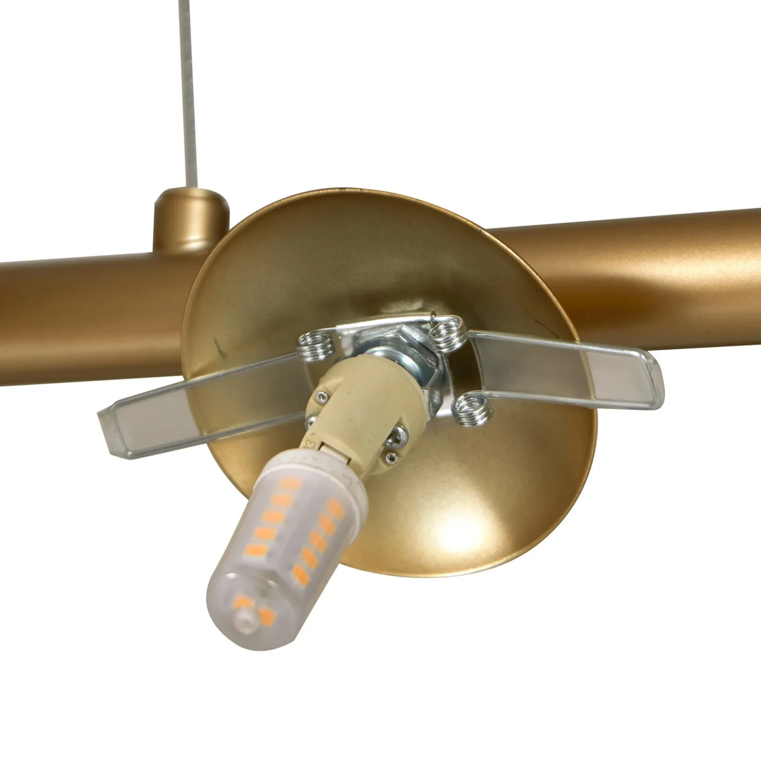 Lucande lámpara colgante Isandro, 95 cm, oro, blanco, 7 luces, G9