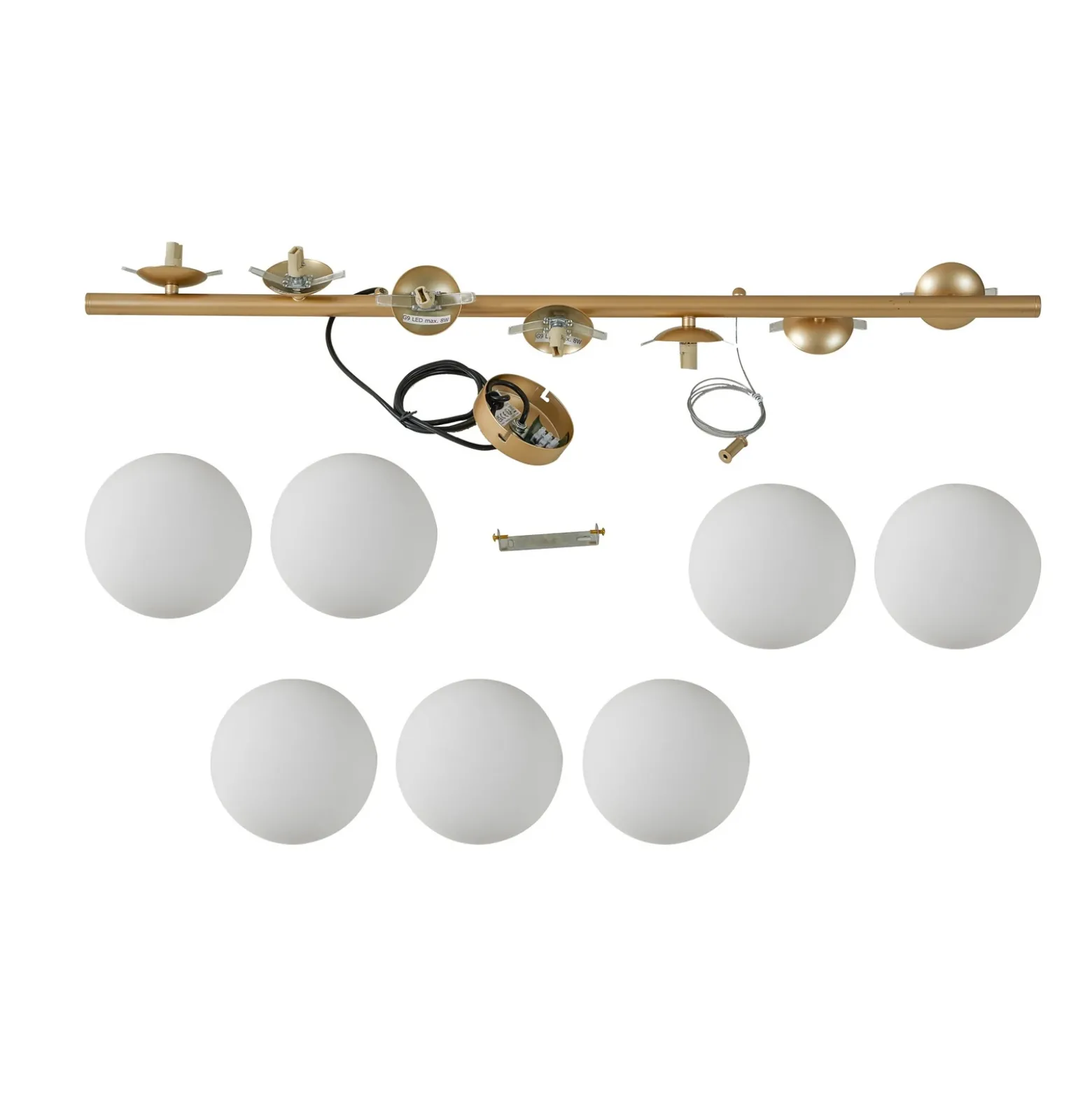 Lucande lámpara colgante Isandro, 95 cm, oro, blanco, 7 luces, G9