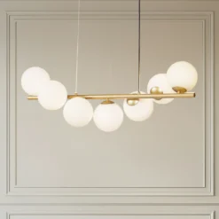 Lucande lámpara colgante Isandro, 95 cm, oro, blanco, 7 luces, G9