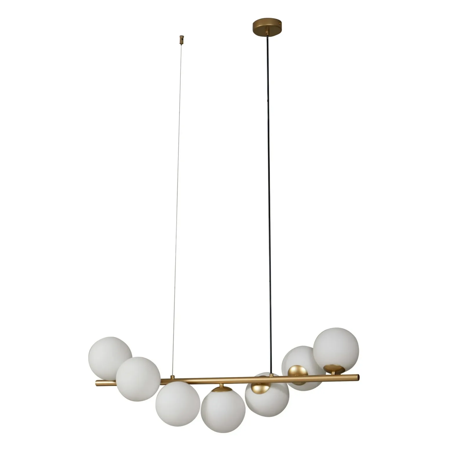 Lucande lámpara colgante Isandro, 95 cm, oro, blanco, 7 luces, G9