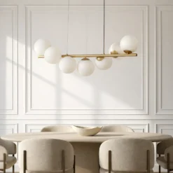 Lucande lámpara colgante Isandro, 95 cm, oro, blanco, 7 luces, G9