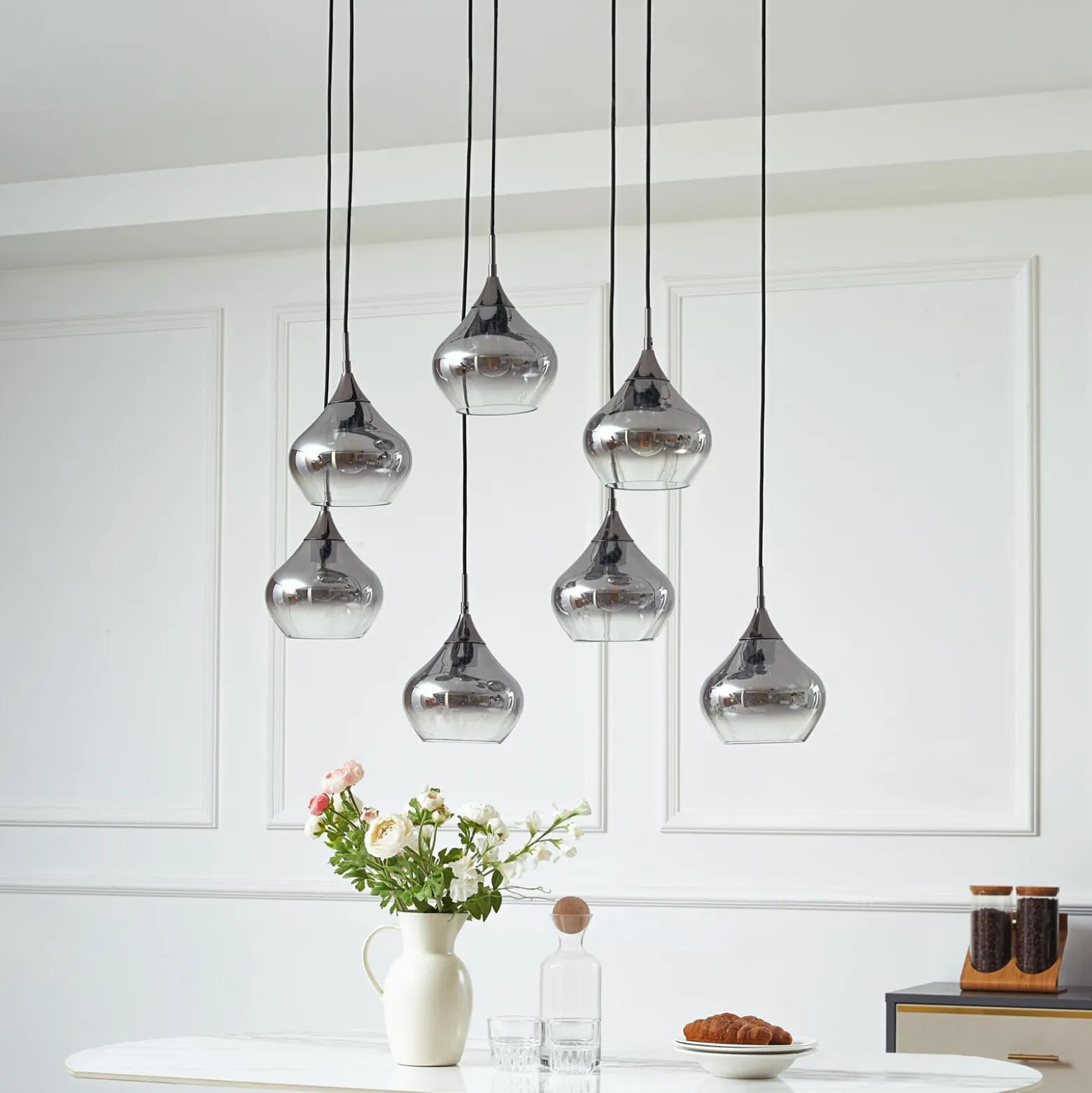 Lucande lámpara colgante Jarven, 7 luces, negro, cristal