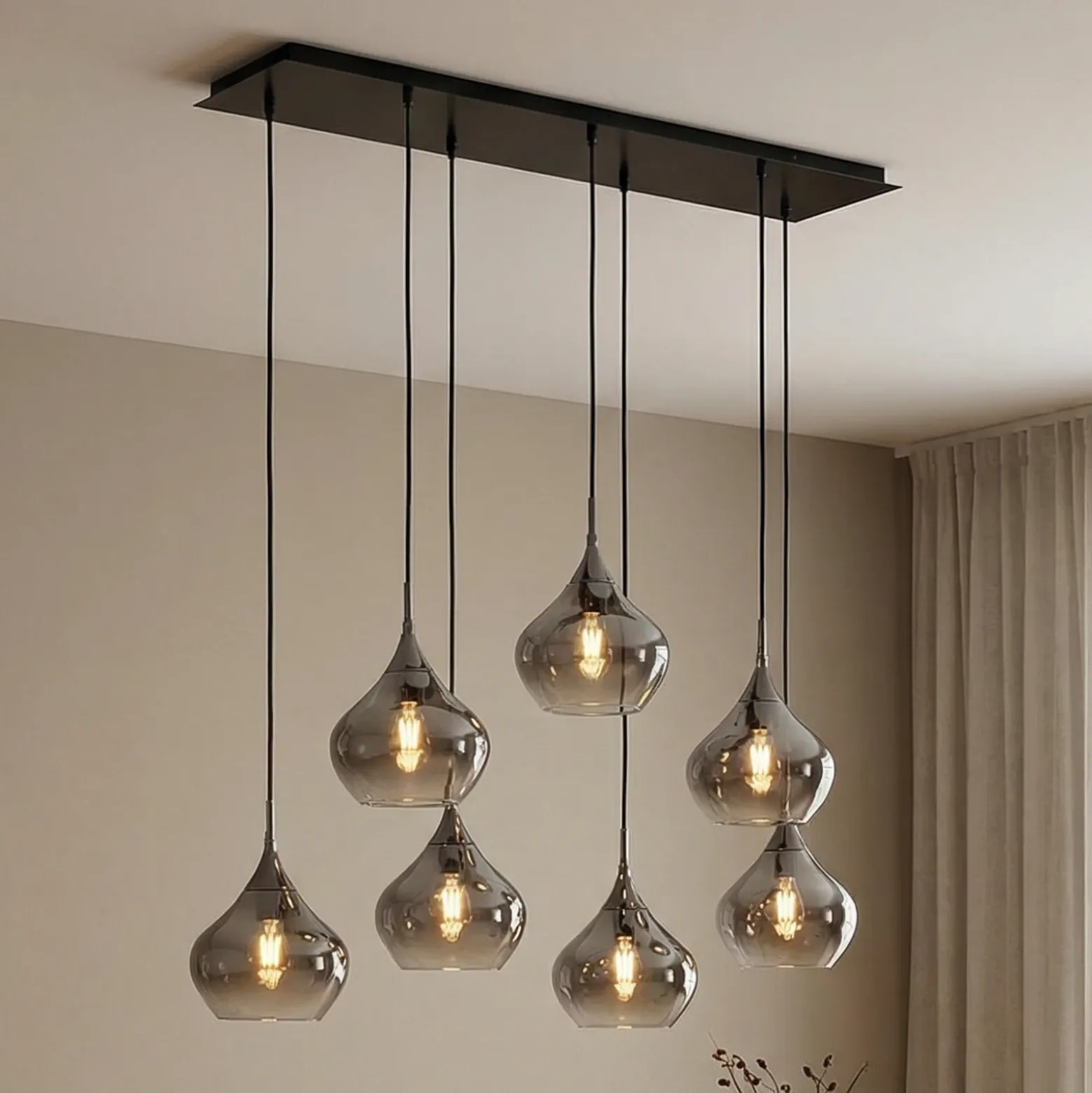 Lucande lámpara colgante Jarven, 7 luces, negro, cristal