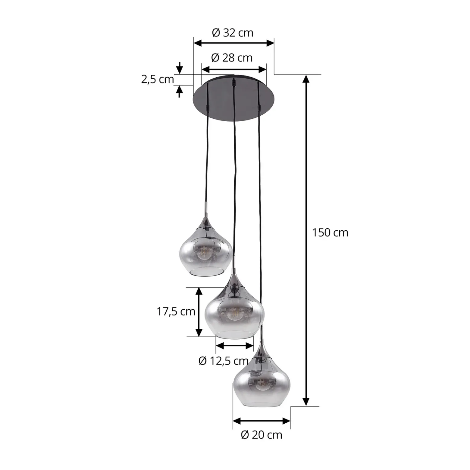 Lucande lámpara colgante Jarven, 3 luces, negro, cristal