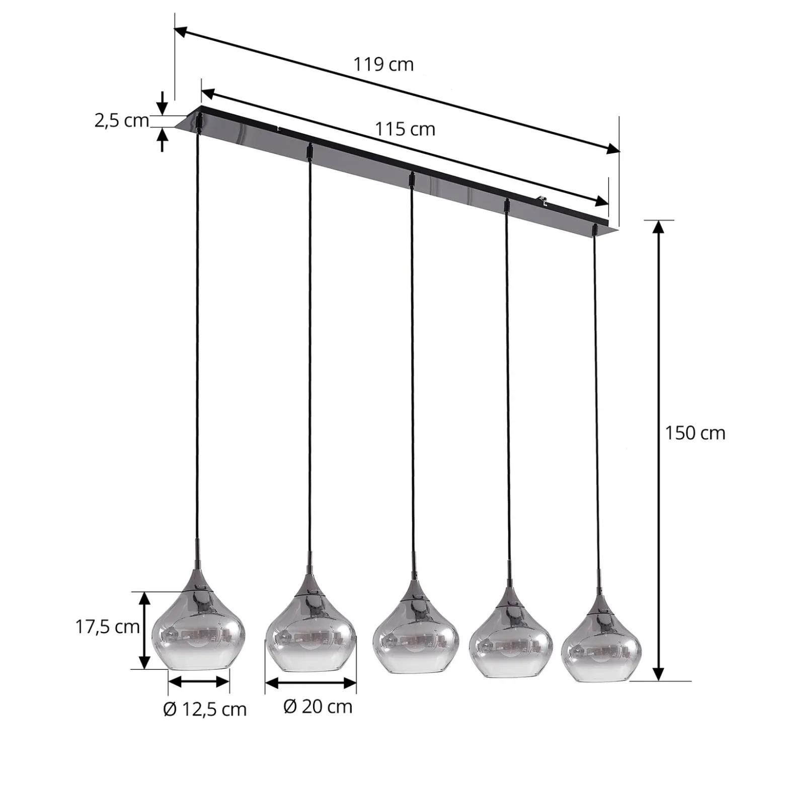 Lucande lámpara colgante Jarven, 5 luces, negro, cristal