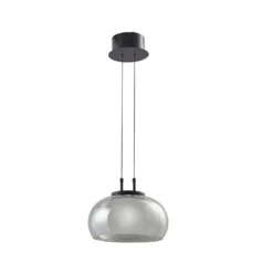Lucande Lámpara colgante LED Dain, 1 luz, gris humo, cristal
