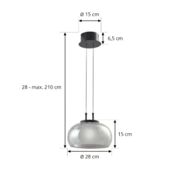 Lucande Lámpara colgante LED Dain, 1 luz, gris humo, cristal