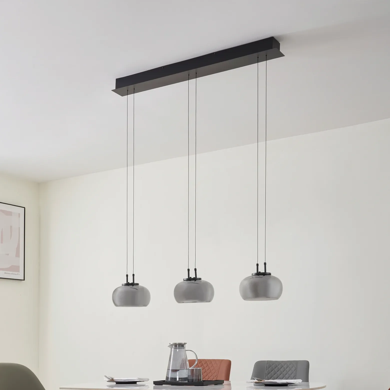 Lucande Lámpara colgante LED Dain, 3 luces, gris humo, cristal
