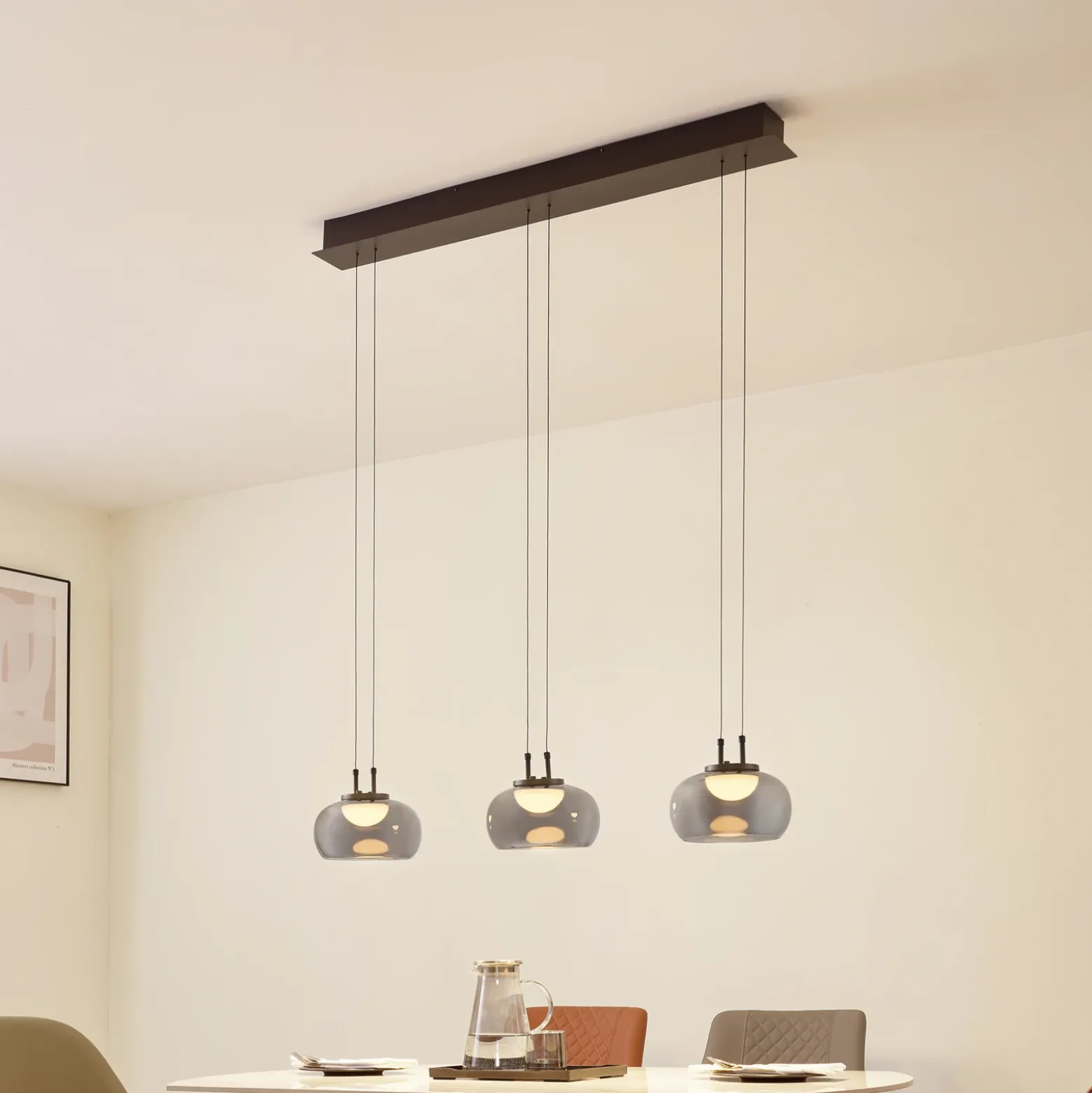 Lucande Lámpara colgante LED Dain, 3 luces, gris humo, cristal