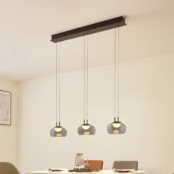 Lucande Lámpara colgante LED Dain, 3 luces, gris humo, cristal
