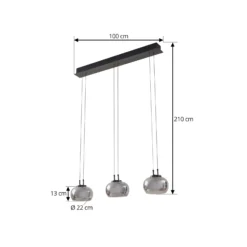 Lucande Lámpara colgante LED Dain, 3 luces, gris humo, cristal