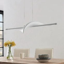 Lucande Lámpara colgante LED Edano, 122 cm, blanca, textil, atenuable