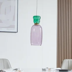 Lucande Lámpara colgante LED Fay, púrpura/verde oscuro, cristal, Ø 15 cm