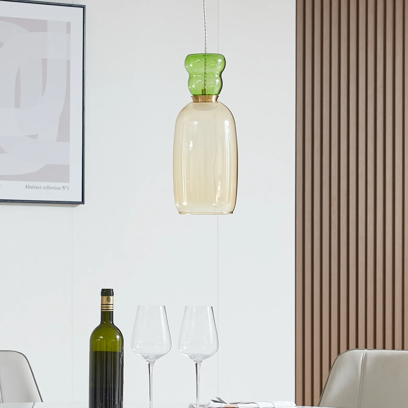 Lucande Lámpara colgante LED Fay, amarillo/verde claro, cristal, Ø 15 cm