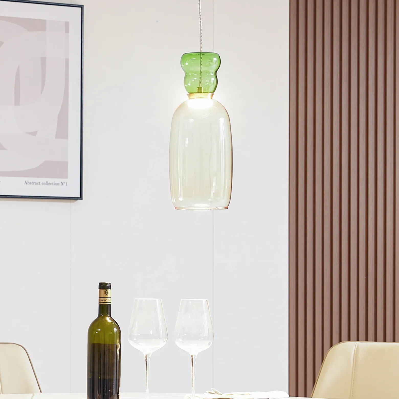 Lucande Lámpara colgante LED Fay, amarillo/verde claro, cristal, Ø 15 cm