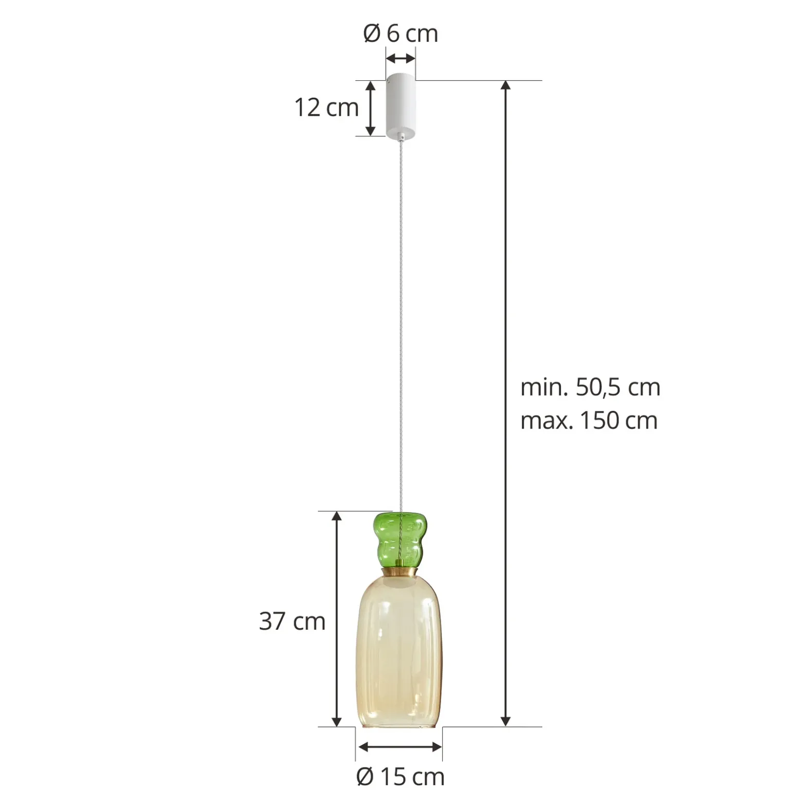 Lucande Lámpara colgante LED Fay, amarillo/verde claro, cristal, Ø 15 cm