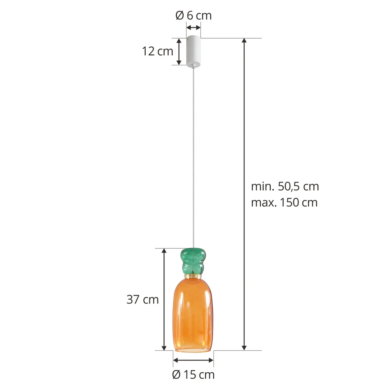 Lucande Lámpara colgante LED Fay, naranja/verde oscuro, cristal, Ø 15 cm