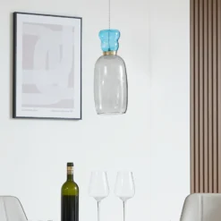Lucande Lámpara colgante LED Fay, gris claro/azul claro, cristal, Ø 15 cm