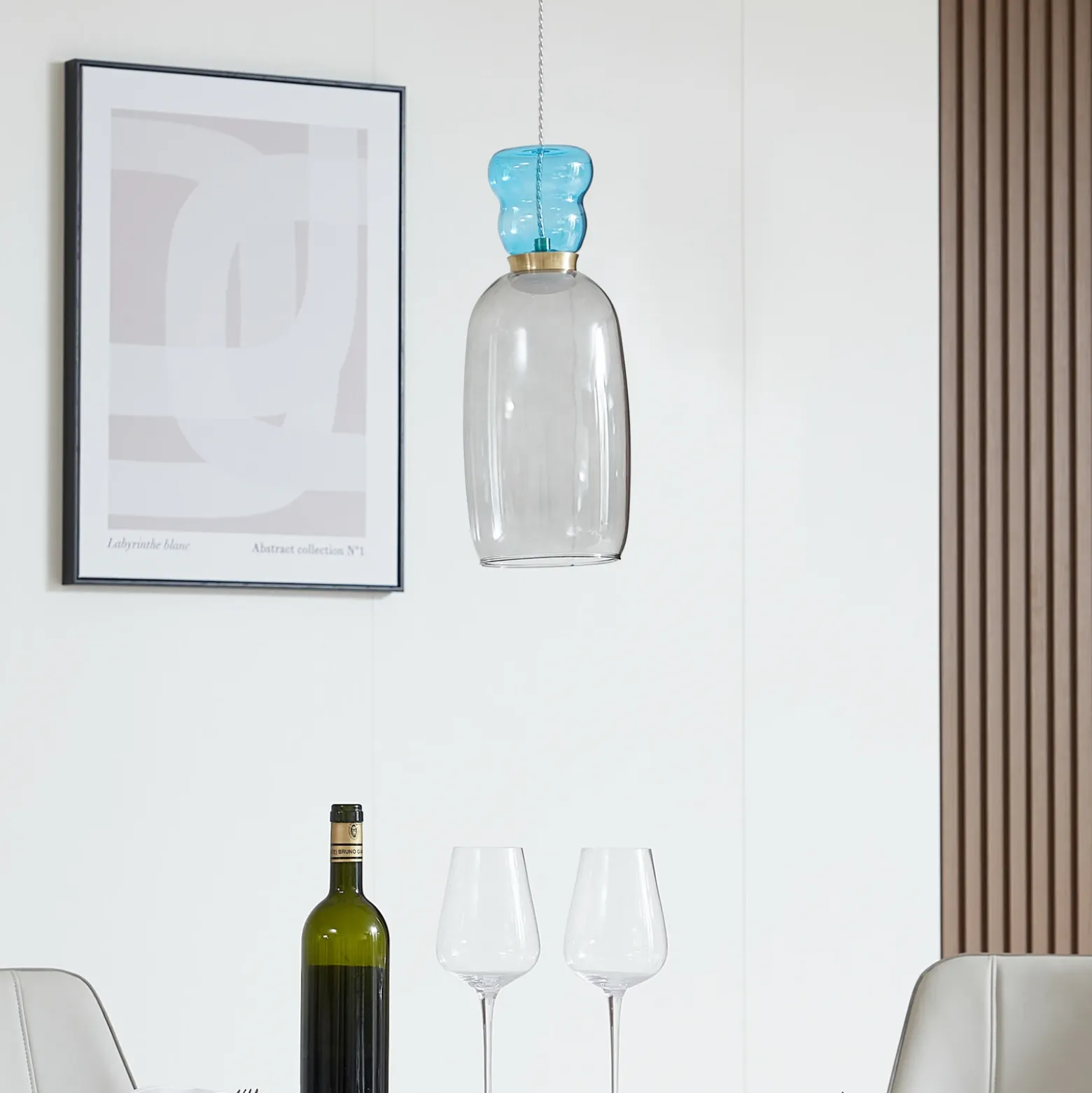 Lucande Lámpara colgante LED Fay, gris claro/azul claro, cristal, Ø 15 cm