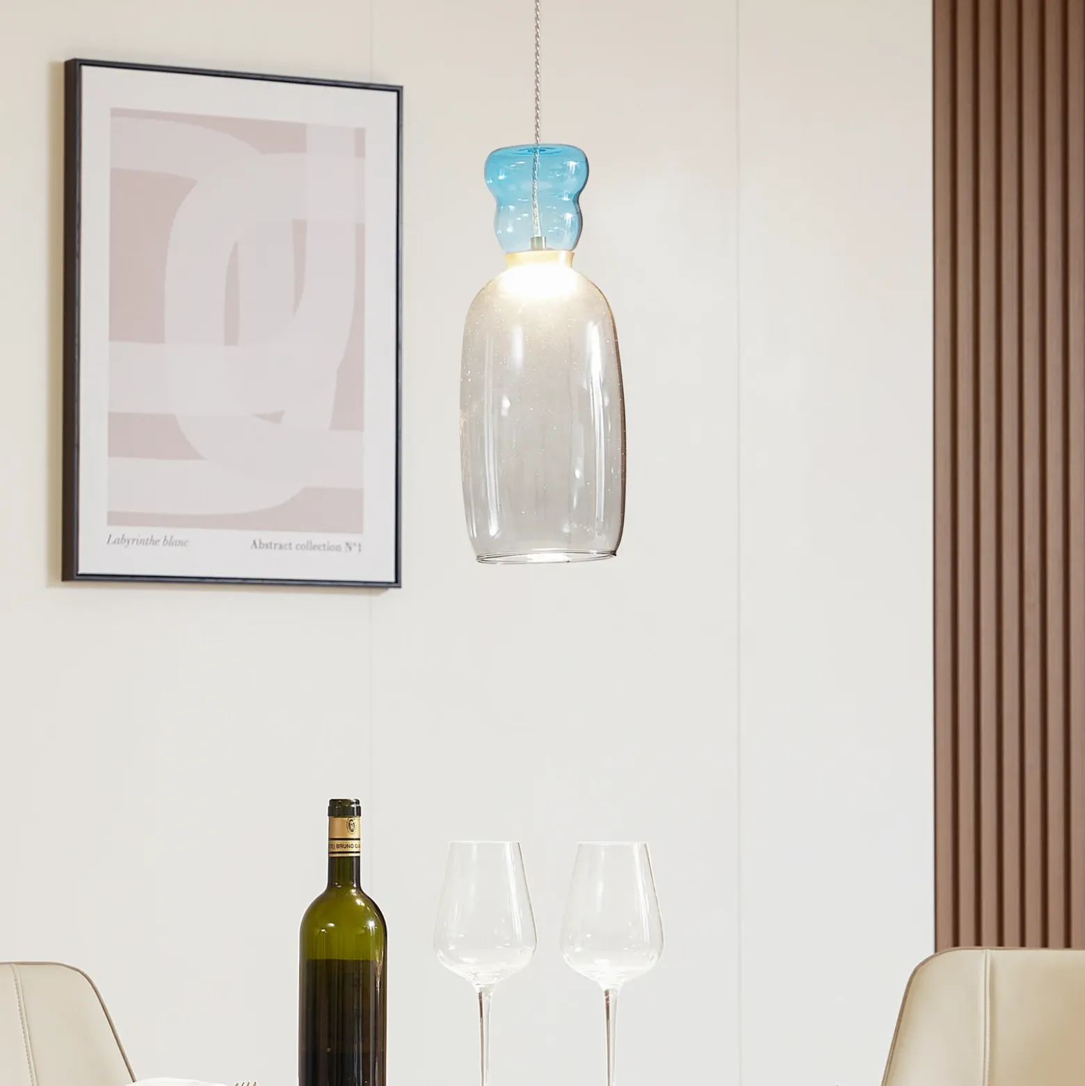 Lucande Lámpara colgante LED Fay, gris claro/azul claro, cristal, Ø 15 cm