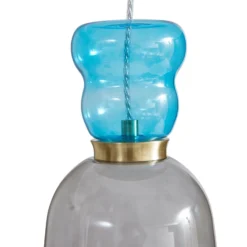 Lucande Lámpara colgante LED Fay, gris claro/azul claro, cristal, Ø 15 cm