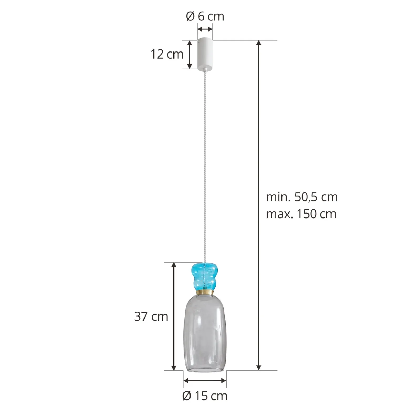Lucande Lámpara colgante LED Fay, gris claro/azul claro, cristal, Ø 15 cm
