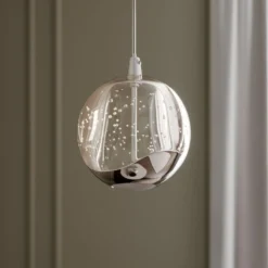 Lucande Lámpara colgante LED Hayley, Ø 9 cm, color cromo, cristal