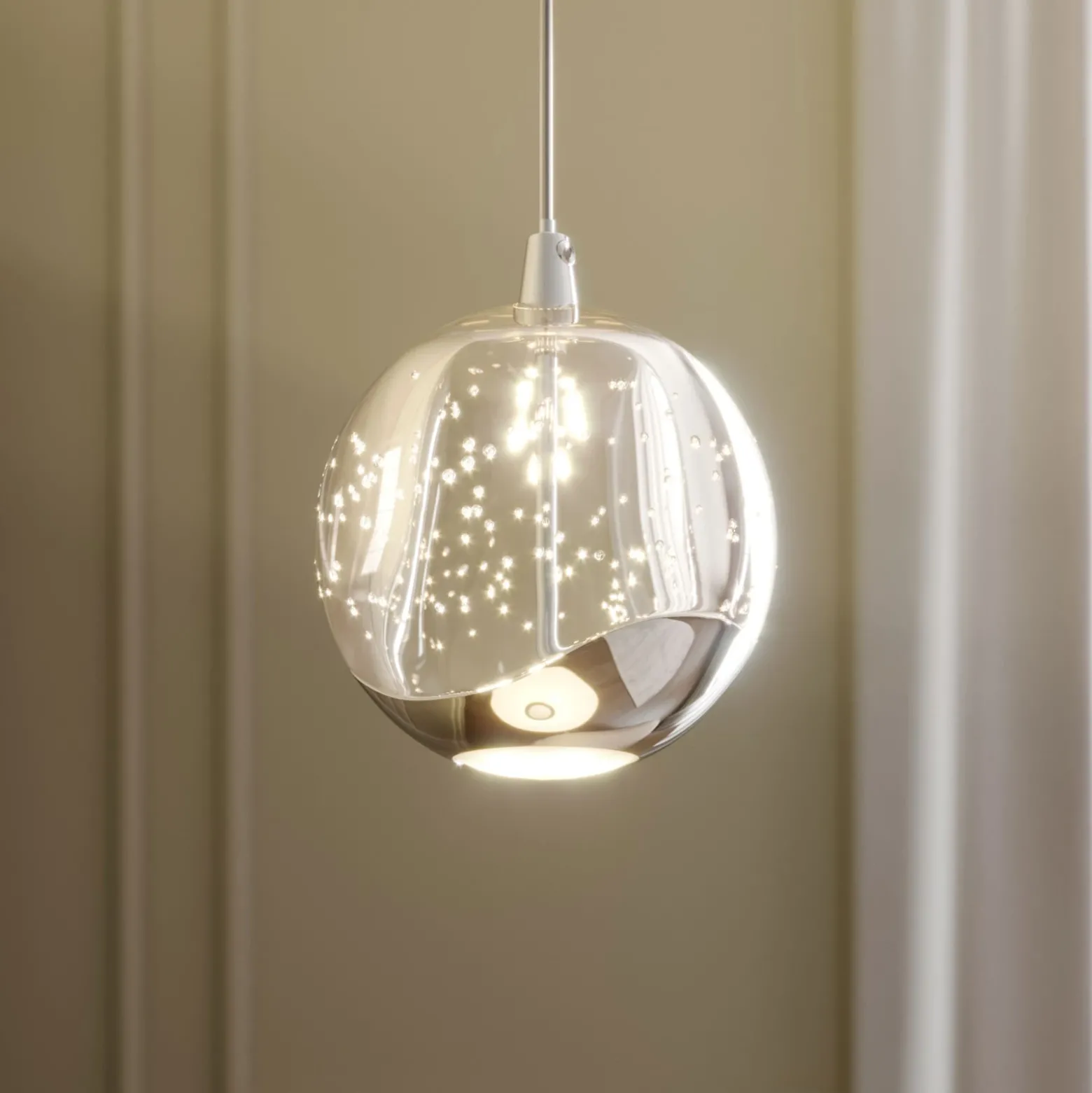 Lucande Lámpara colgante LED Hayley, Ø 9 cm, color cromo, cristal