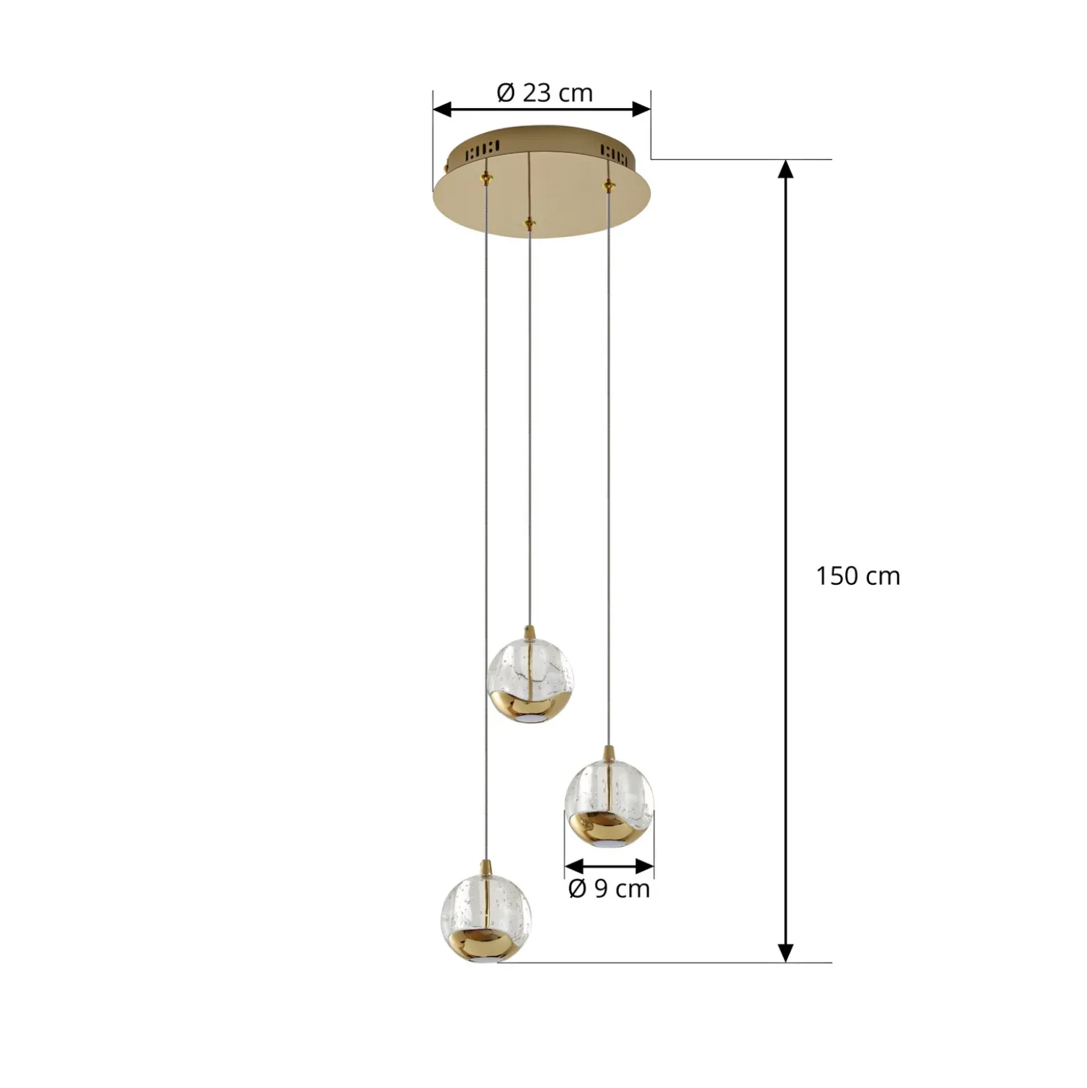 Lucande lámpara colgante LED Hayley, Ø 25 cm, 3 luces, dorado, cristal