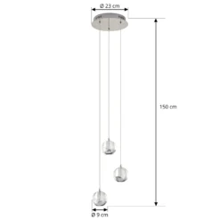 Lucande Lámpara colgante LED Hayley, Ø 25 cm, 3 luces, cromo, cristal
