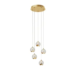 Lucande lámpara colgante LED Hayley, Ø 30 cm, 5 luces, dorado, cristal