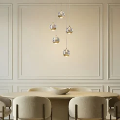 Lucande lámpara colgante LED Hayley, Ø 30 cm, 5 luces, dorado, cristal