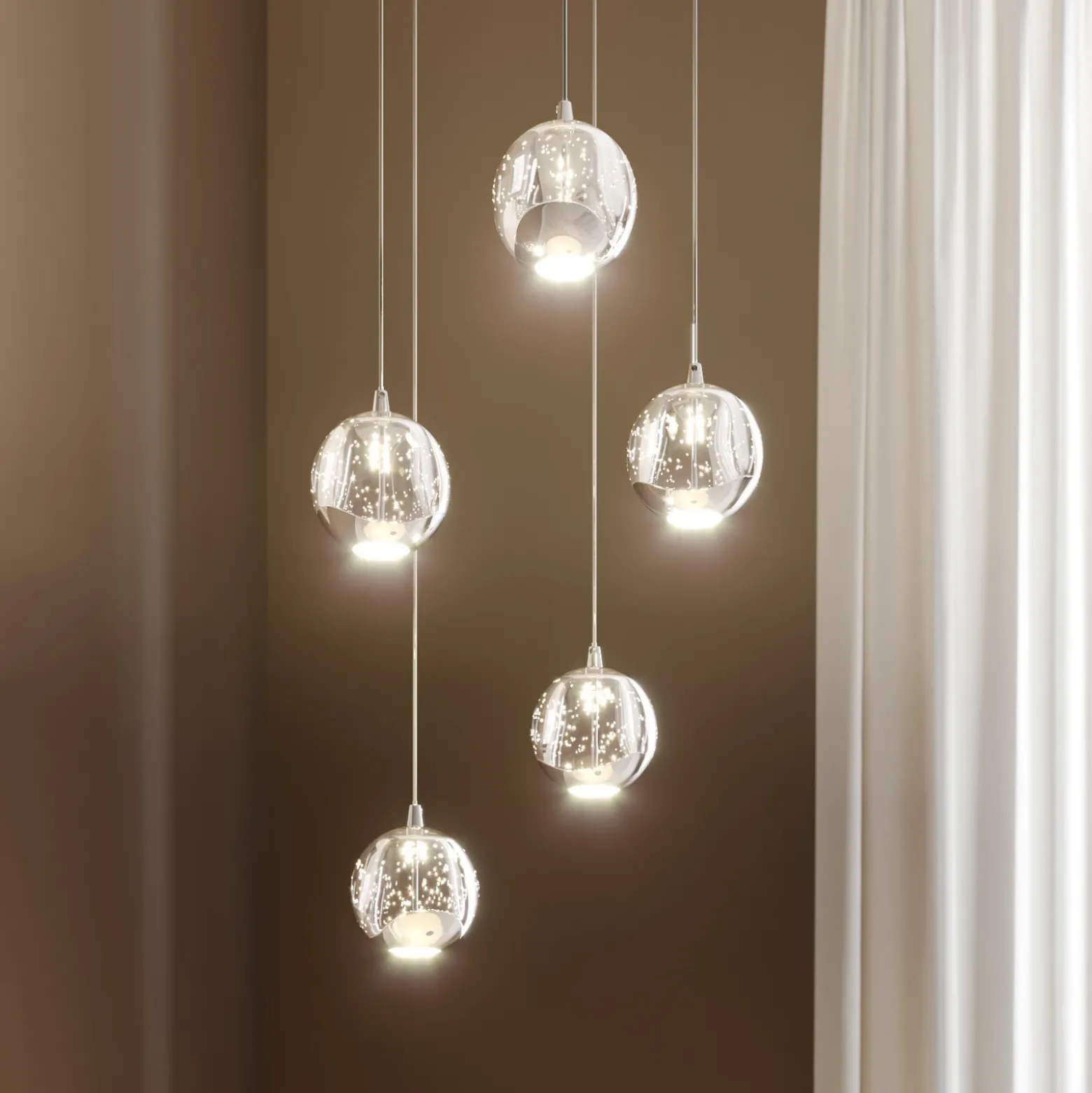 Lucande lámpara colgante LED Hayley, Ø 30 cm, 5 luces, cromo, cristal