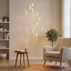 Lucande Lámpara colgante LED Hayley, Ø 40 cm, 9 luces, dorado, cristal
