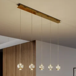 Lucande lámpara colgante LED Hayley, 96 cm, 5 luces, dorado, cristal