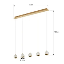 Lucande lámpara colgante LED Hayley, 96 cm, 5 luces, dorado, cristal