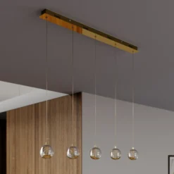 Lucande lámpara colgante LED Hayley, 96 cm, 5 luces, dorado, cristal