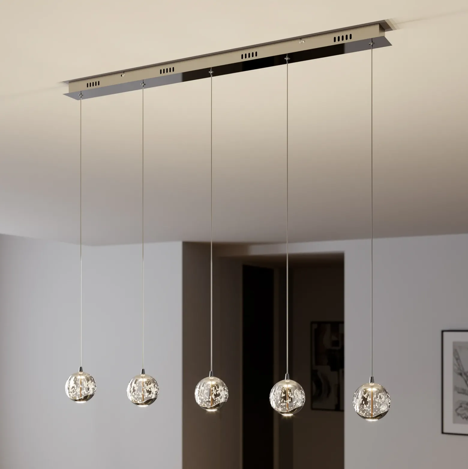Lucande lámpara colgante LED Hayley, 96 cm, 5 luces, cromo, cristal