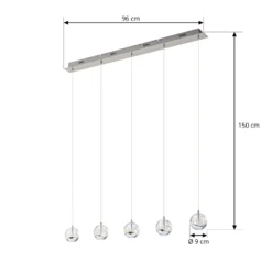 Lucande lámpara colgante LED Hayley, 96 cm, 5 luces, cromo, cristal