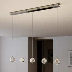 Lucande lámpara colgante LED Hayley, 96 cm, 5 luces, cromo, cristal