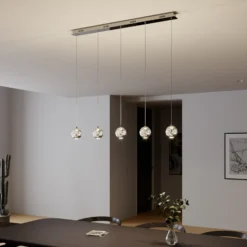 Lucande lámpara colgante LED Hayley, 96 cm, 5 luces, cromo, cristal