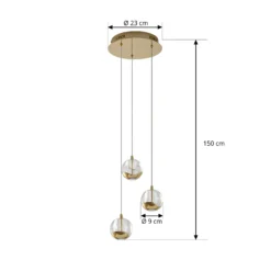 Lucande lámpara colgante LED Hayley, Ø 25 cm, 3 luces, dorado, cristal