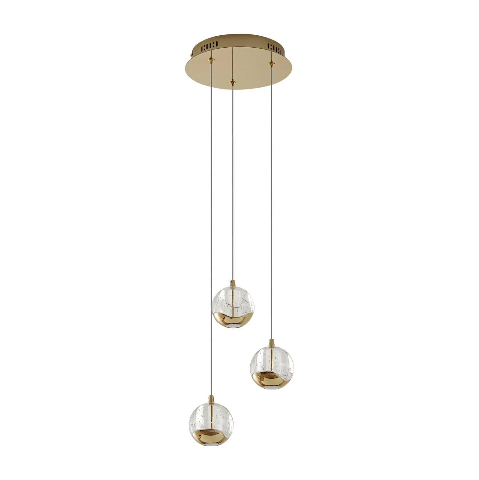 Lucande lámpara colgante LED Hayley, Ø 25 cm, 3 luces, dorado, cristal